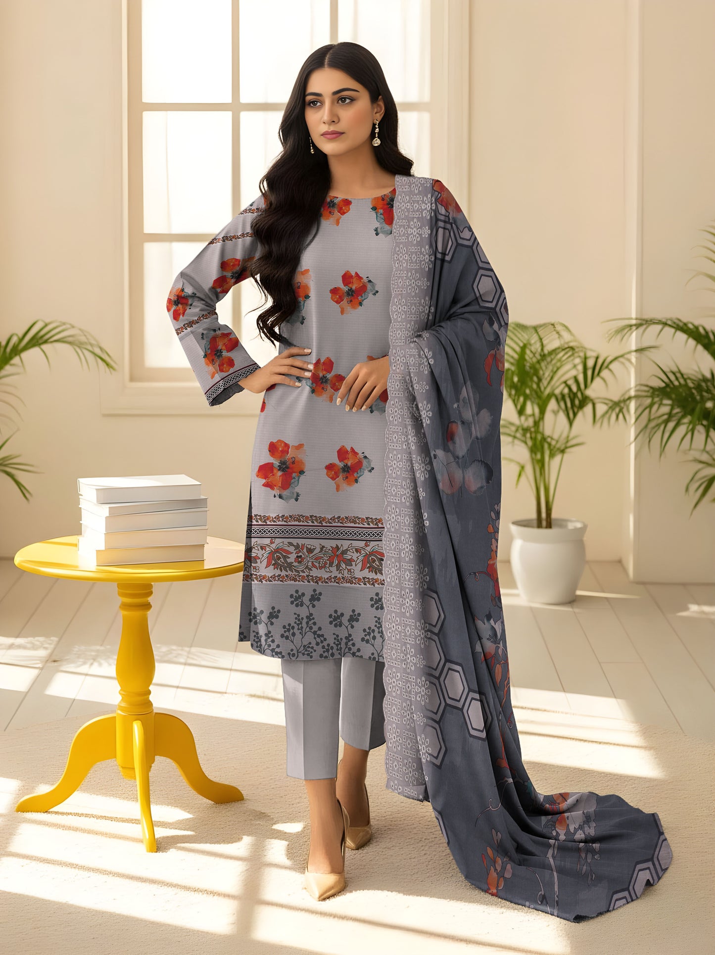 Staple Bana Dora Digital Print Shirt Cutwork Dupatta Dyed Trouser