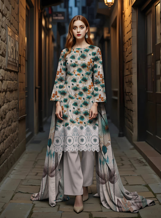 Staple Bana Dora All Over Digital Print Daman Patch Same Dupatta Dyed Trouser
