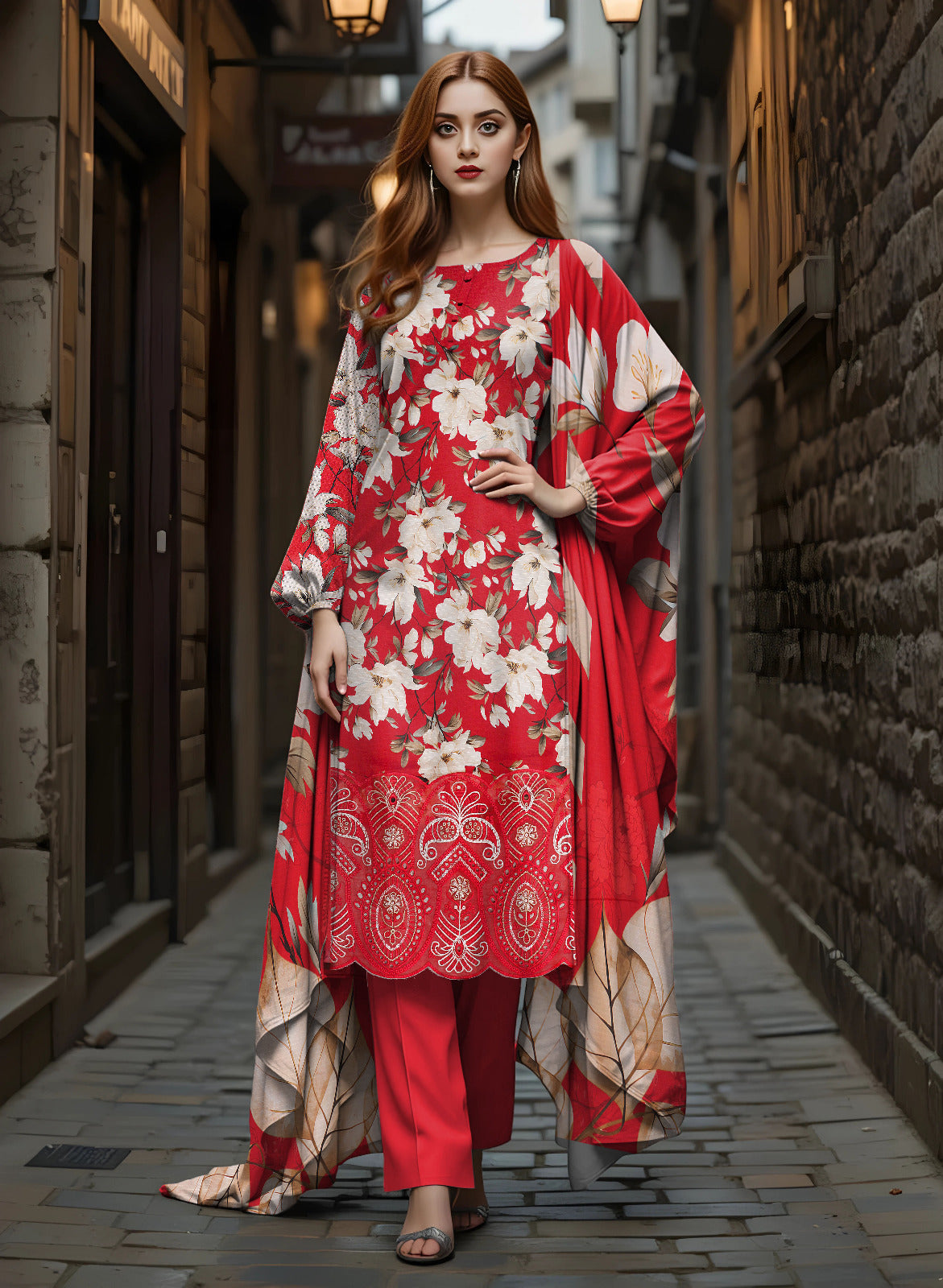 Staple Bana Dora All Over Digital Print Daman Patch Same Dupatta Dyed Trouser