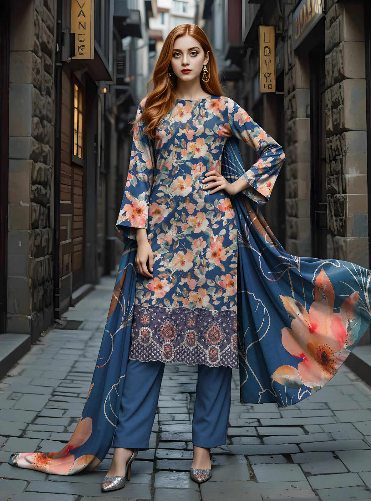 Staple Bana Dora All Over Digital Print Daman Patch Same Dupatta Dyed Trouser