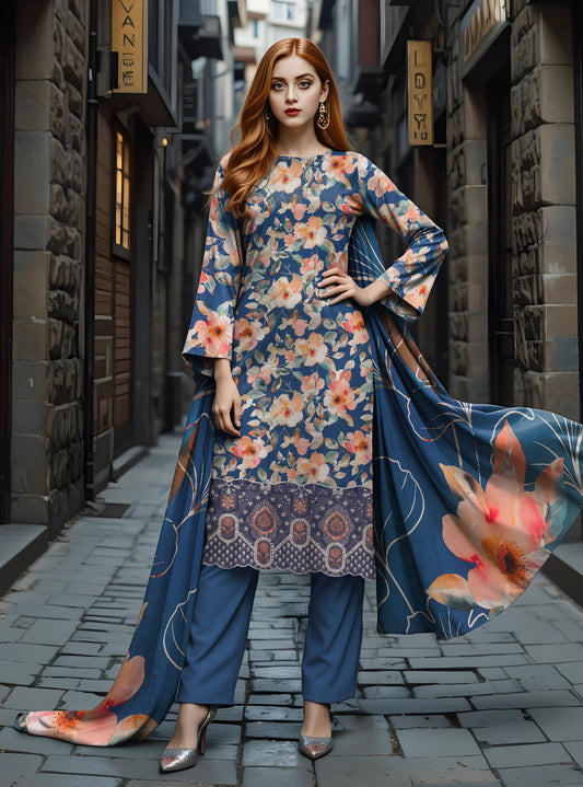 Staple Bana Dora All Over Digital Print Daman Patch Same Dupatta Dyed Trouser