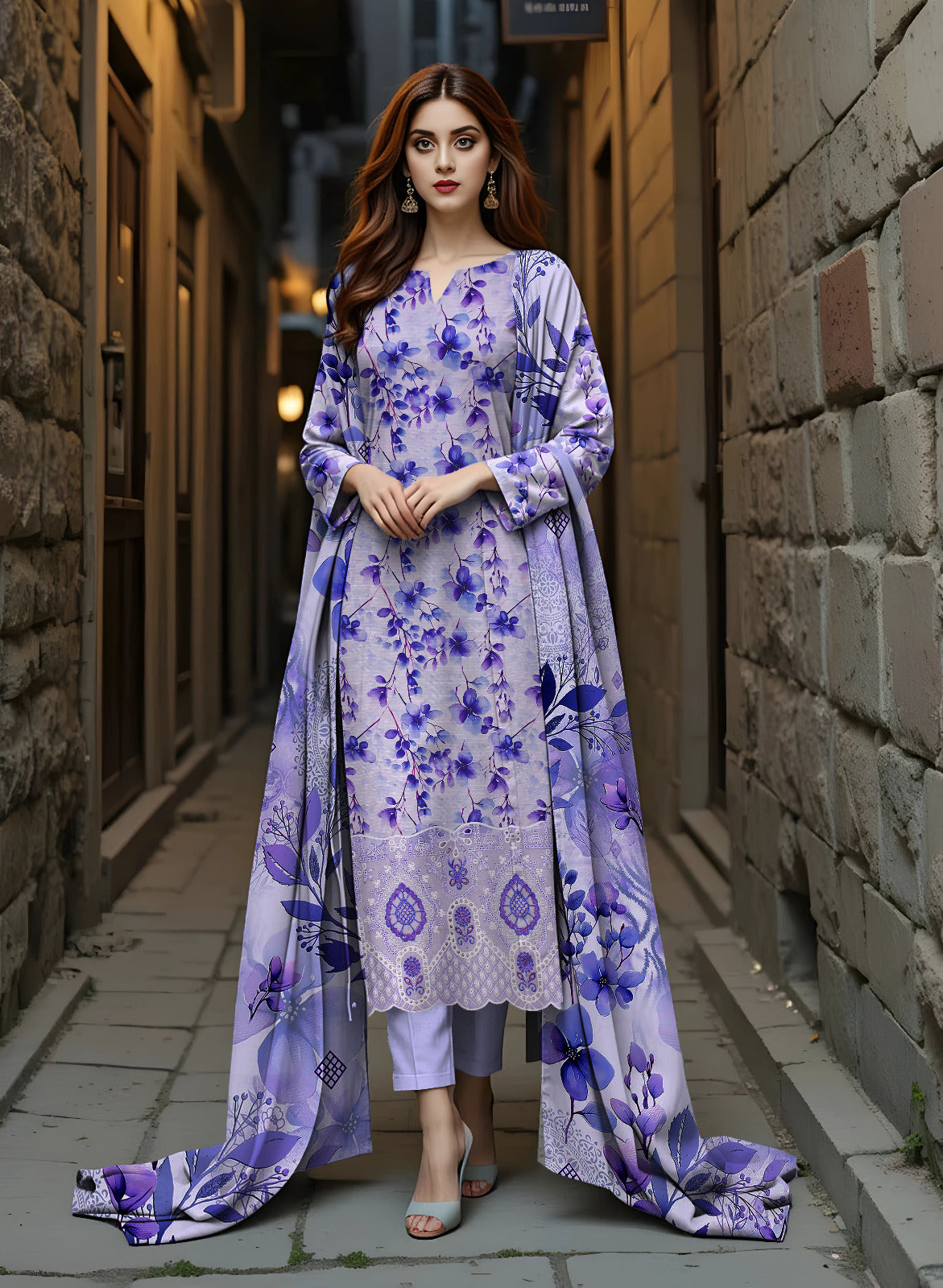 Staple Bana Dora All Over Digital Print Daman Patch Same Dupatta Dyed Trouser