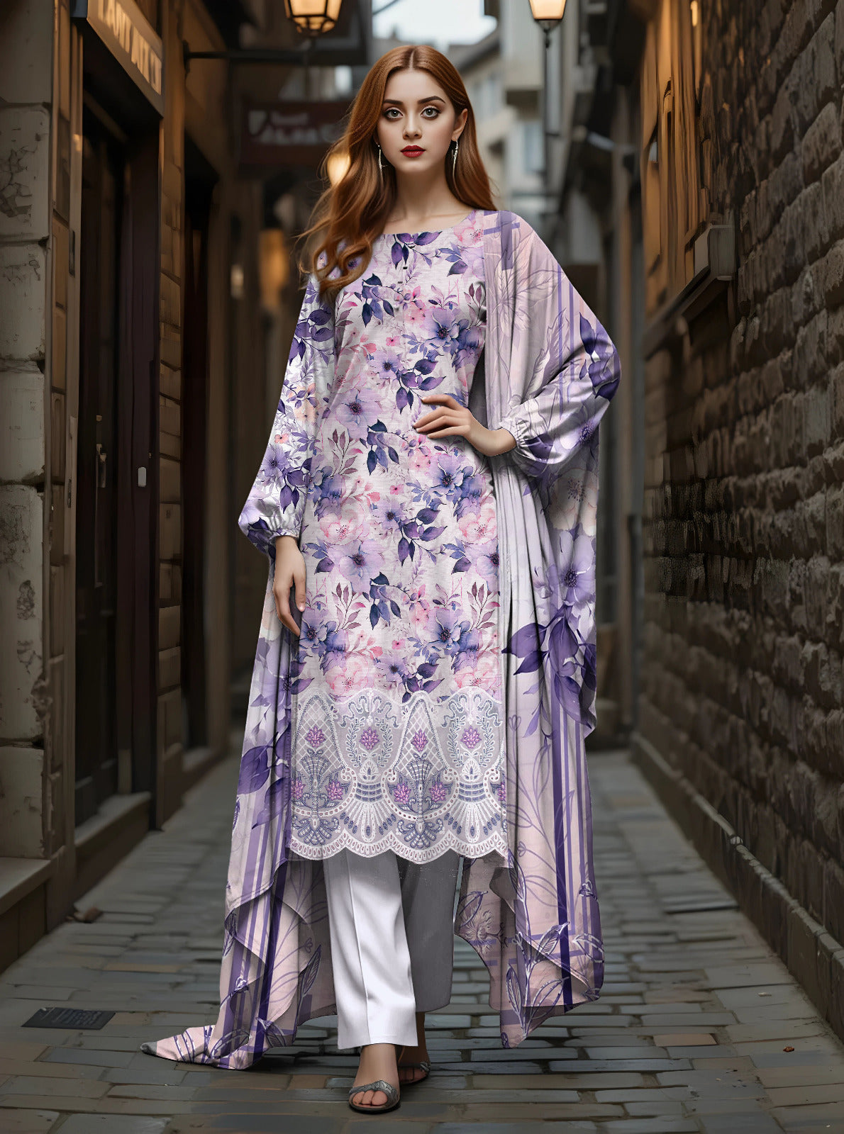 Staple Bana Dora All Over Digital Print Daman Patch Same Dupatta Dyed Trouser