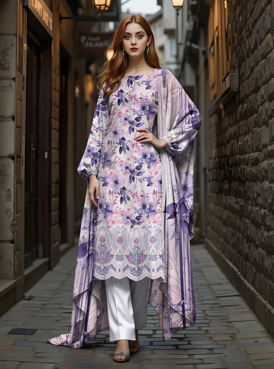 Staple Bana Dora All Over Digital Print Daman Patch Same Dupatta Dyed Trouser